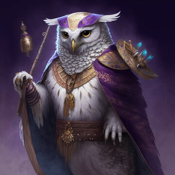 The Fischer Female Owl Aarakocra with a Body Covered in White Feathers and Wise Gaze