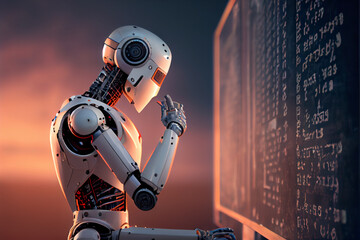 Roboter mit künstlicher Intelligenz am lernen oder am lösen von Problemen - Generative Ai 