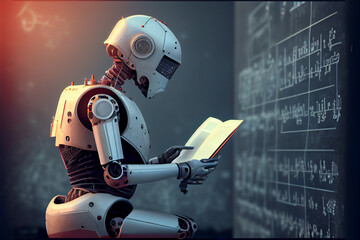 Naklejka premium Roboter mit künstlicher Intelligenz am lernen oder am lösen von Problemen - Generative Ai 