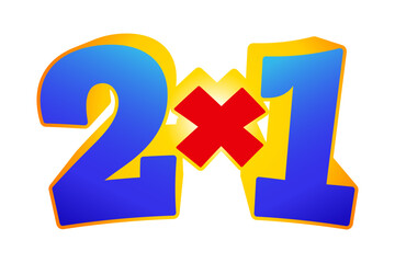 2X1 Half Price Commercial Tag. Thumbs Up Shopping Label. Promotion Template Banner Vector and stickers.Shopping Discount, Social Media Promo Content Advert. Store Off. Special Offer. Half Price. PROMO