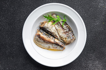 sardine canned fish in oil seafood meal food snack on the table copy space food background rustic top view