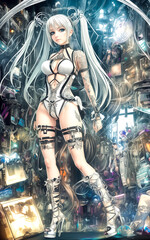 Fototapeta na wymiar Sexy goth woman in anime style.Cyberpunk, technopunk. AI generative illustration