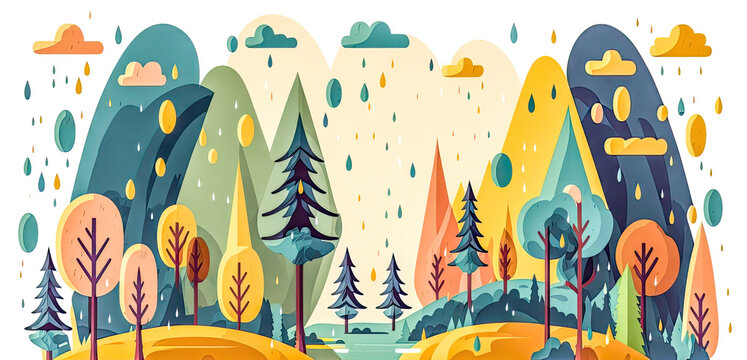 Abstrakter Wald im Regen im Frühling Digital Art Hintergrund Background Card Karte Illustration Muster 2D Generative AI Kunst © Korea Saii