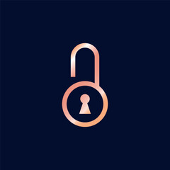 Rose Gold Color Padlock Line Art Icon Vector Template