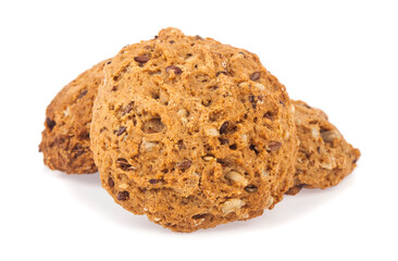 Oatmeal cookies isolated on white background.