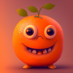 Cute Smiling Orange Character, Generative AI Illustration