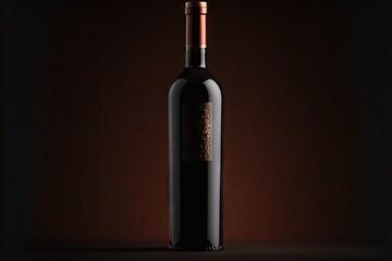 Fototapeta na wymiar a bottle of red wine with a cork on the top of it and a brown label on the bottom of the bottle, on a dark background. generative ai