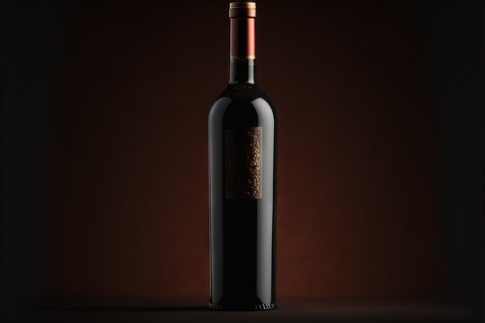  a bottle of red wine with a cork on the top of it and a brown label on the bottom of the bottle, on a dark background.  generative ai