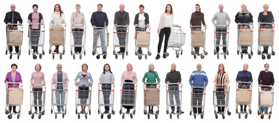 collage group of people with cart isolated on white