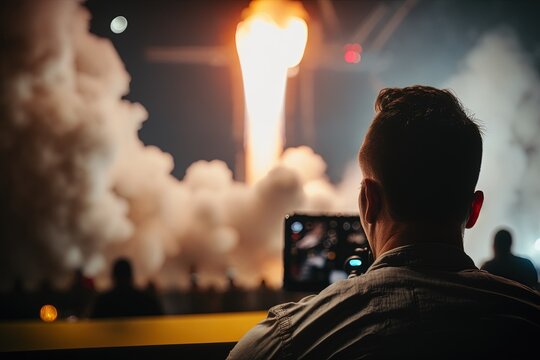 Back View Of Elon Musk Watching The SpaceX Rocket Launch, Made With Generative Ai Technology