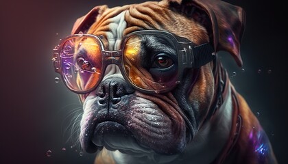english bulldog wearing sunglasses portrait