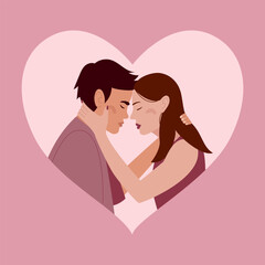 Boy and girl in love is going to kiss each other. Romantic vector illustration for Valentine's Day
