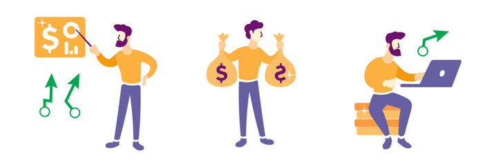 set of finance, economy and trading related concepts (Online finance, profit, market research) market recovery and gain vector illustrations.