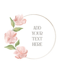 Vector watercolour wreath with pink peony blossom. Modern wreath. Banner template. Flower shop logo