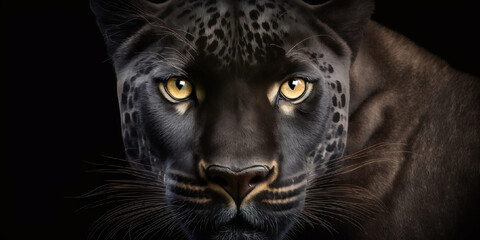 tête de panthère noire en gros plan avec regard perçant - illustration ia