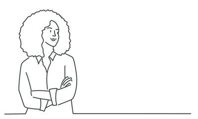 Young confident woman with crossed arms looking away.