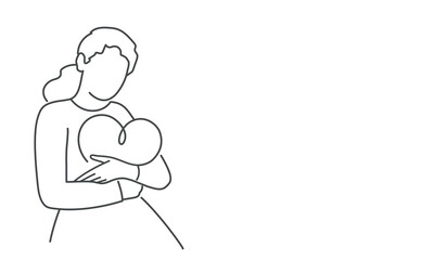 Woman embraces a big heart with love.