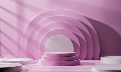 Pink themed scene, suitable platform for cosmetics and shopping advertisement backgPink themed scene, suitable platform for cosmetics and shopping advertisement background 3D render, 3D illustration.
