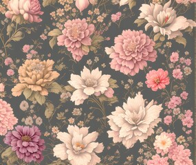 Floral Vintage Wallpaper, Generative AI Illustration