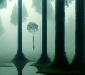 Obraz premium Forest on Rainy Day, Generative AI Illustration