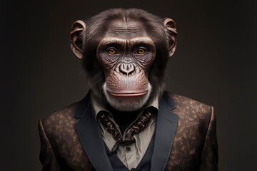 Chimpanzee dressed in a formal business suit. anthropomorphic businessman. Generative AI