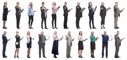 Obraz premium group of successful people with notepad in hands isolated