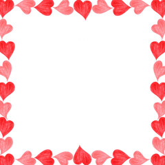 Trendy abstract art template with square frame of watercolor pink hearts. Suitable for social media posts, postcards, invitations, mobile apps, banners, wallpapers, web ads and pages and more. 