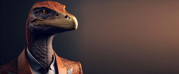 Velociraptor dressed in a formal business suit. anthropomorphic businessman. Generative AI