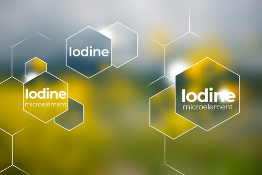 Immunity protection concept, Iodine. Hexagons with Na, Iodine icon, blurry blue and yellow background.