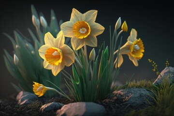 Naklejka na ściany i meble Daffodil. Illustration. Created with Generative AI