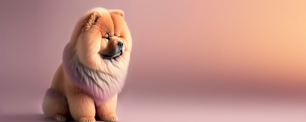 close up of a Chow Chow dog with a pastel background. Dog fashion photo. Generative AI