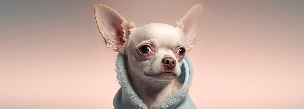 close up of a chihuahua dog with a pastel background. Dog fashion photo. Generative AI