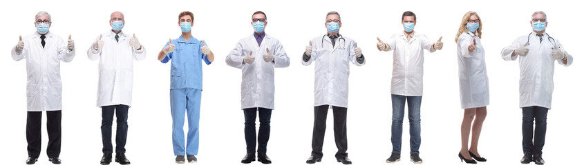 group of doctors in mask isolated on white