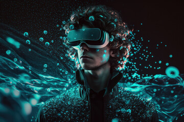 Inside Metaverse, interacting with Virtual Reality. Generative AI