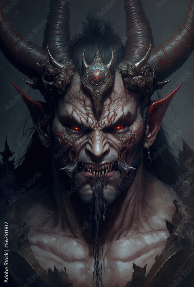 Wall mural demon with a huge head and large arms, dark fantasy character, art illustration  - Wall murals