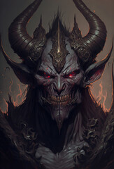 demon with a huge head and large arms, dark fantasy character, art illustration 