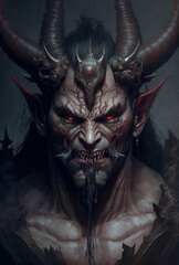demon with a huge head and large arms, dark fantasy character, art illustration 