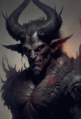 demon with a huge head and large arms, dark fantasy character, art illustration 