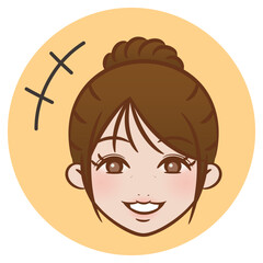 ブラッシュペンで描かれたイラスト / アップスタイルの女性 笑顔のアイコン