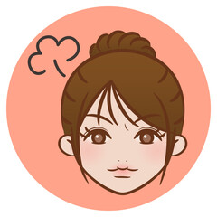 ブラッシュペンで描かれたイラスト / アップスタイルの女性 怒った顔のアイコン