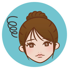 ブラッシュペンで描かれたイラスト / アップスタイルの女性 困った顔のアイコン
