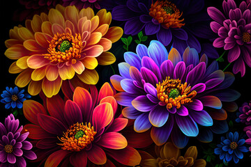 Fototapeta premium Vintage bouquet of beautiful flowers. Floral background. Abstract pattern with beautiful spring flowers. Created with Generative AI