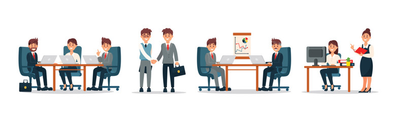 Man and Woman Office Worker and Employee Doing Daily Duty Vector Set