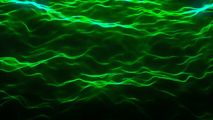 Technology background. Abstract digital particle wave. Futuristic dotted wave. Network connection structure. 3D rendering.