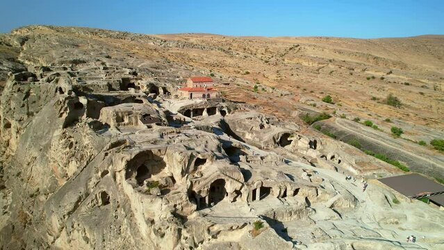 Drone Uplistsikhe cave town, day tour from Tbilisi or Gori. Famous attraction landmark destination in Georgia.