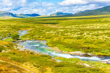 Fototapeta premium Beautiful mountain and landscape nature panorama Rondane National Park Norway.