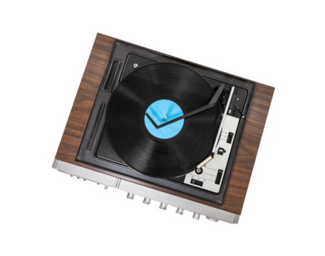 Vintage stereo turntable isolated with cut out background.