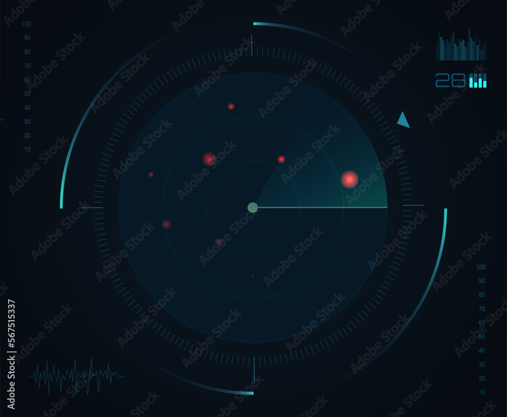 Poster radar screen background. vector sonar illustration. military scan system.