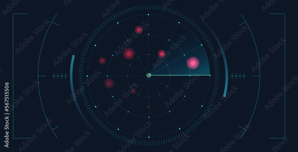 Poster radar screen background. vector sonar illustration. military scan system.