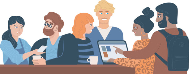 Happy friends together. Young people communicating and working